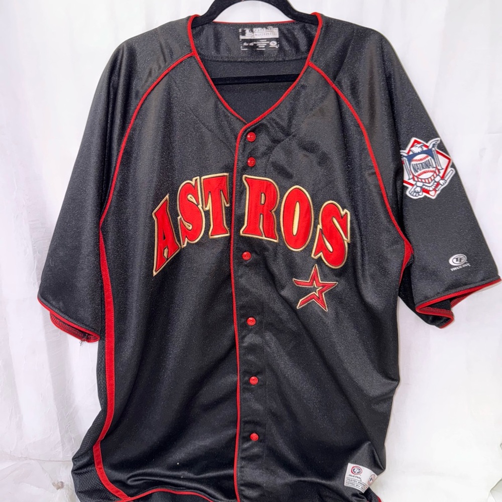 New Era MLB Houston Astros Black Brick Red Button Front Jersey Size XL